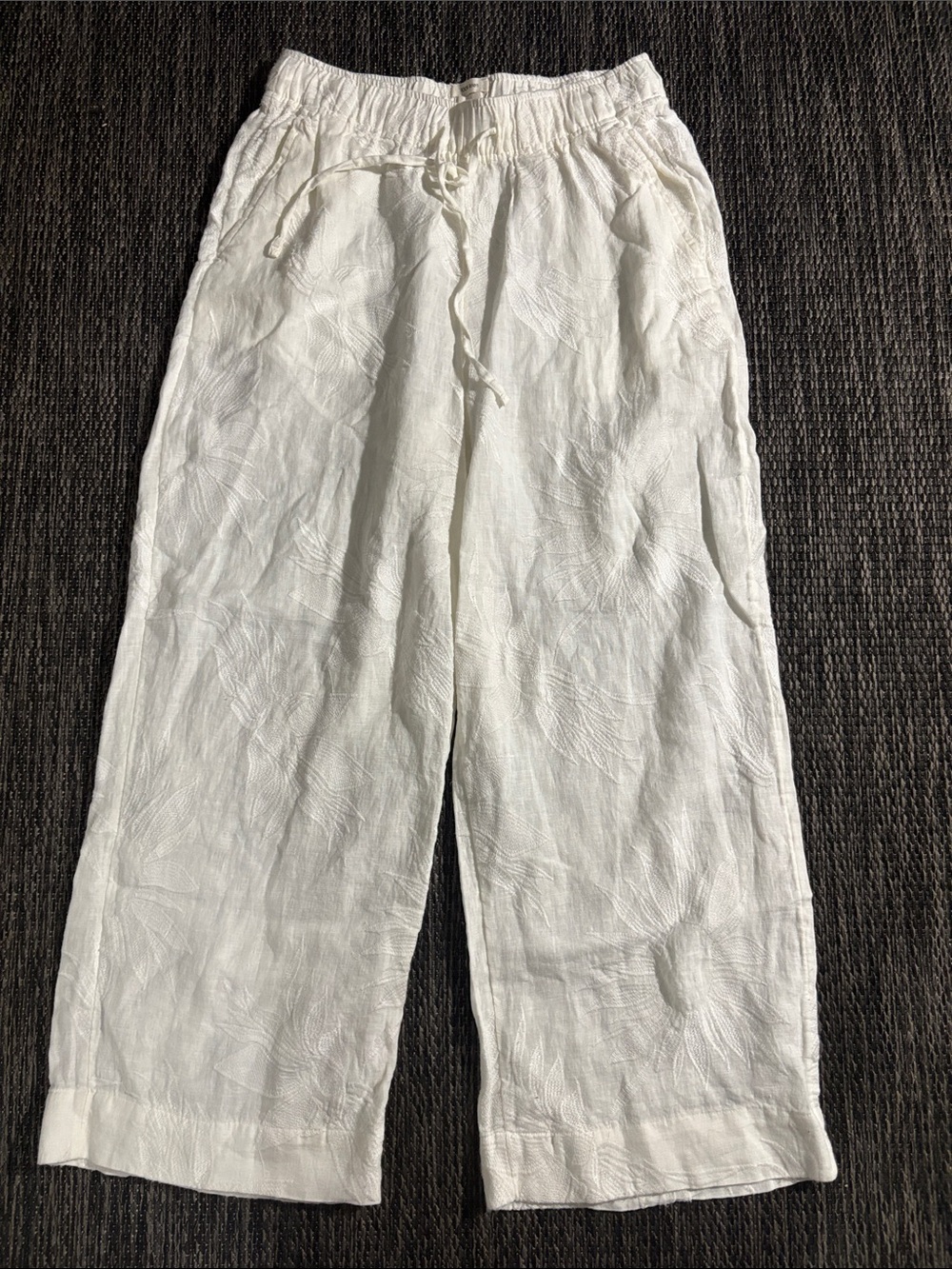 Joie 100% Linen Pants High Rise with Pockets Embroidered Flower Design Size M